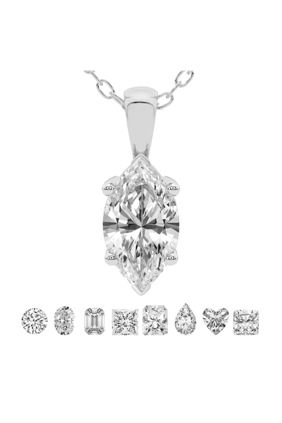 Lab Grown Diamond Pendant Necklace For Women | 0.75 Carat IGI Certified Marquise Shape FG-VS | Solitaire Pendant Necklace 14K White Gold | Martina Solitaire