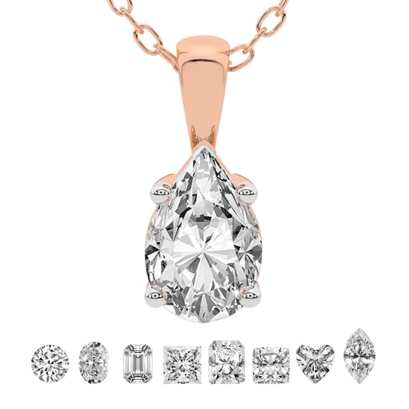 Lab Grown Diamond Pendant Necklace For Women | 0.75 Carat IGI Certified Pear Shape FG-VS | Solitaire Pendant Necklace 14K Rose Gold | Martina Solitaire