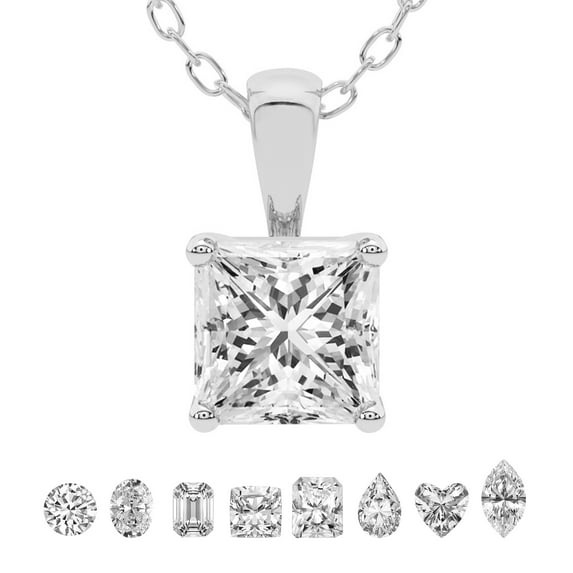 Lab Grown Diamond Pendant Necklace For Women | 0.75 Carat IGI Certified Princess Shape FG-VS | Solitaire Pendant Necklace 18K White Gold | Martina Solitaire
