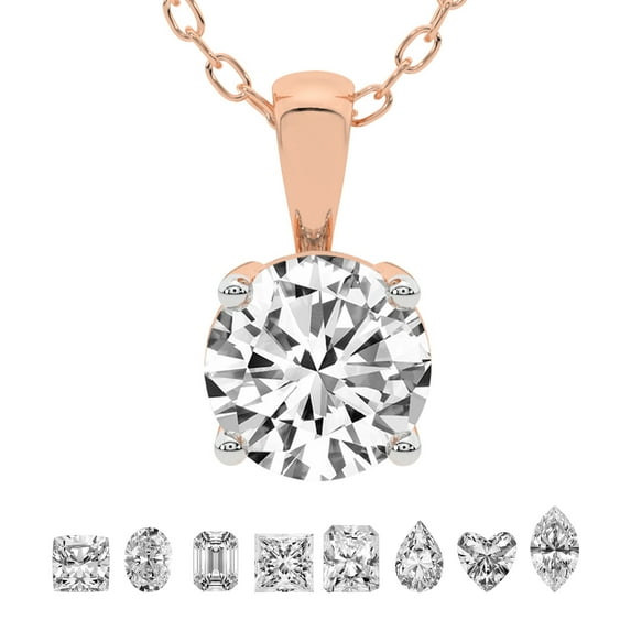 Lab Grown Diamond Pendant Necklace For Women | 0.75 Carat IGI Certified Round Shape FG-VS | Solitaire Pendant Necklace 18K Rose Gold | Martina Solitaire