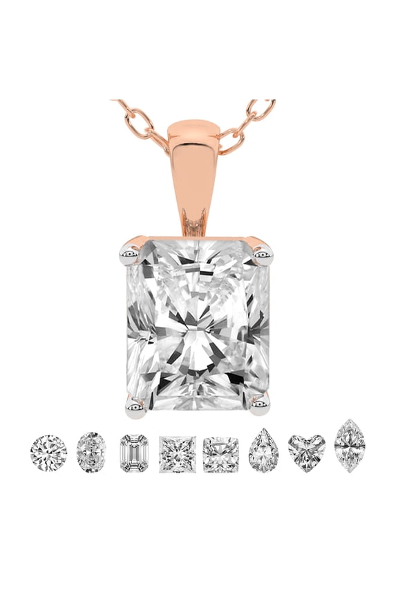 Lab Grown Diamond Pendant Necklace For Women | 1 Carat IGI Certified Radiant Shape FG-VS | Solitaire Pendant Necklace 14K Rose Gold | Martina Solitaire