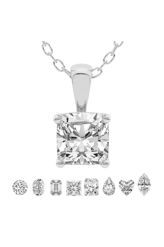 Lab Grown Diamond Pendant Necklace For Women | 2 Carat IGI Certified Cushion Shape FG-VS | Solitaire Pendant Necklace 18K White Gold | Martina Solitaire