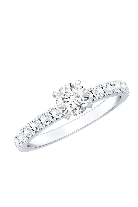 Lab Grown Diamond Simple Engagement Ring with Side Stones, EF-VS Quality - Ready To Gift, 14K White Gold, US 7.00