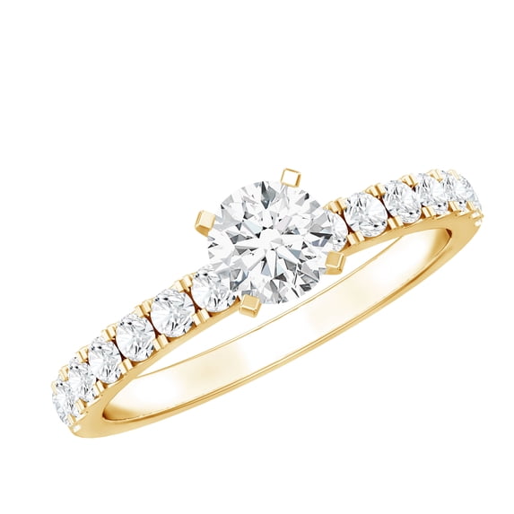Rosec Jewels Lab Grown Diamond Simple Engagement Ring with Side Stones, EF-VS Quality - Ready To Gift, 14K Yellow Gold, US 13.00