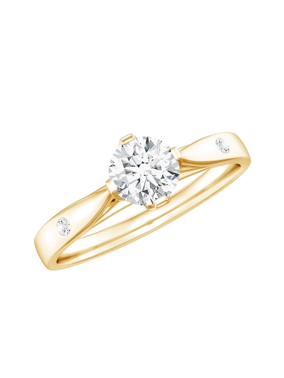Lab Grown Diamond Solitaire Promise Ring - Half Carat - Cathedral Setting Ring, 14K Yellow Gold, US 7.00