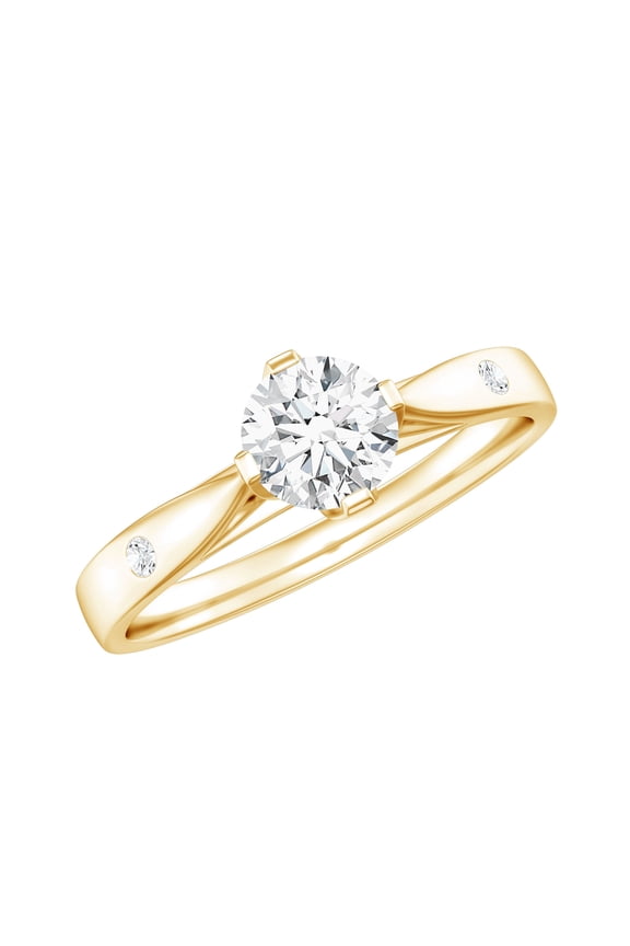 Lab Grown Diamond Solitaire Promise Ring - Half Carat - Cathedral Setting Ring, 14K Yellow Gold, US 7.00