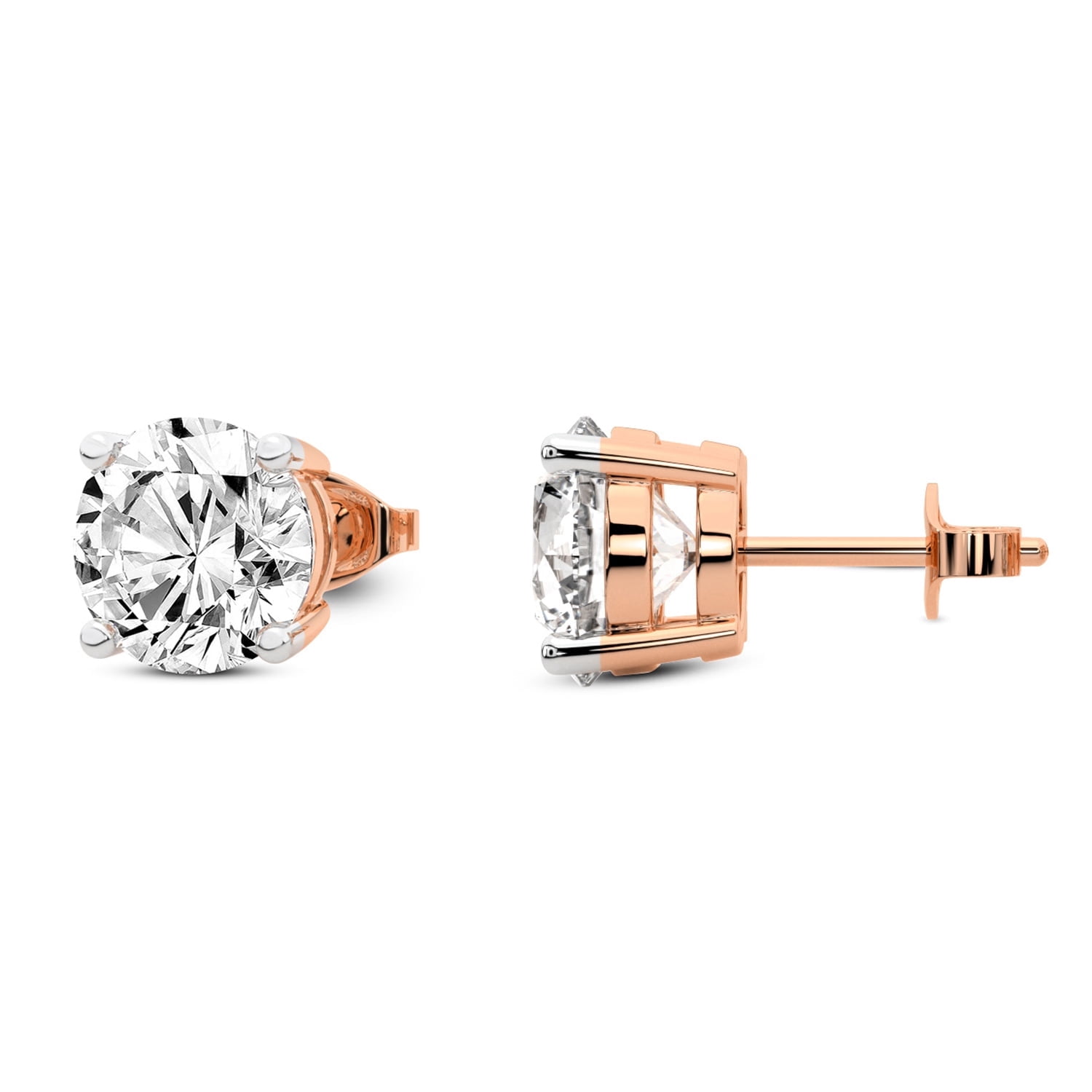 Lab Grown Diamond Stud Earrings 1 Carat– IGI Certified Round Cut, FG-VS Quality, 10K Rose Gold Stud Earrings for Women