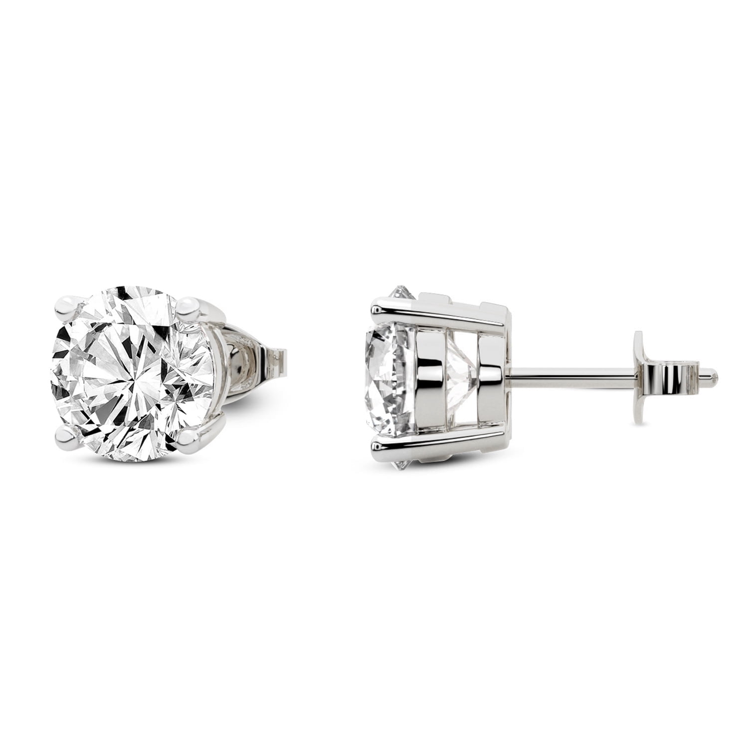 Lab Grown Diamond Stud Earrings 1 Carat– IGI Certified Round Cut, FG-VS Quality, 10K White Gold Stud Earrings for Women