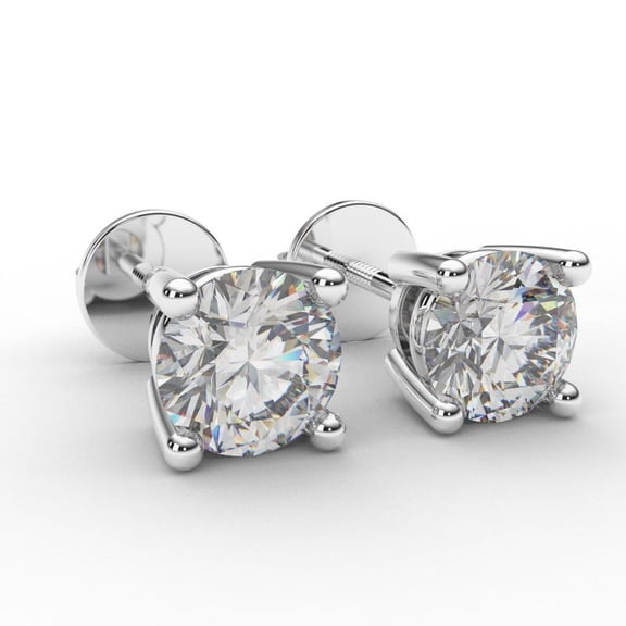 Lab Grown Diamond Stud/ Screw Back 4 Prong Round Diamond Solitaire Earring/ PAIR or SINGLE Diamond