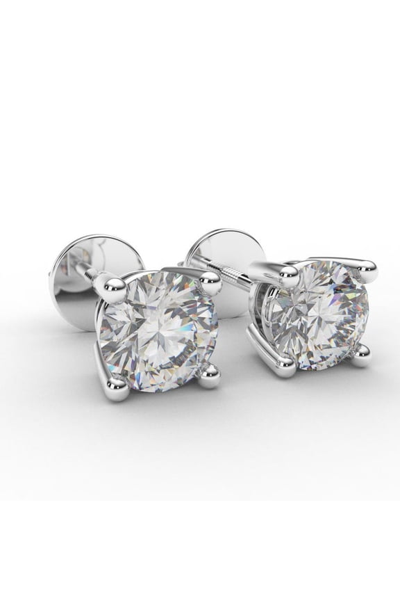 Lab Grown Diamond Stud/ Screw Back 4 Prong Round Diamond Solitaire Earring/ PAIR or SINGLE Diamond