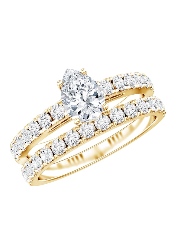 Lab Grown Diamond Teardrop Engagement Ring with Wedding Band - EF-VS Quality, 14K Yellow Gold, US 7.00