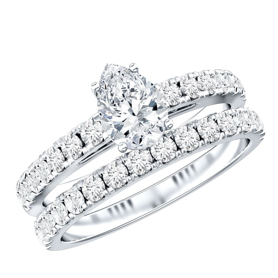 Rosec Jewels Lab Grown Diamond Teardrop Engagement Ring with Wedding Band - EF-VS Quality, 18K White Gold, US 5.50