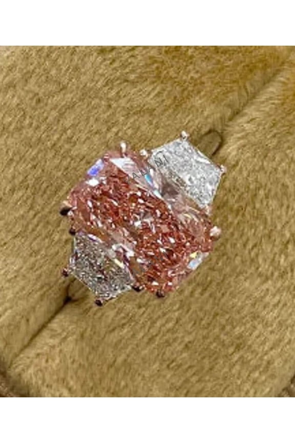 Lab Grown Diamond Three Stone Ring 14K Gold Fancy Vivid Pink 4.2CT - Zero Tariff