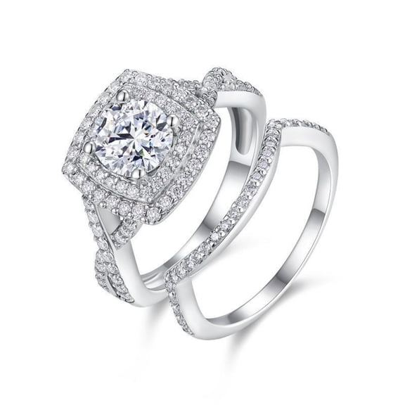 Lab Grown Diamond Wedding Rings Set 1 Carat Women's Bridal Rings Sets IGI CERTIFIED D–E Color VVS Clarity 925 Sterling Silver Diamond Rings for Women Size 5-9