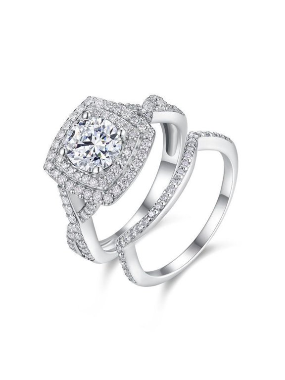 Lab Grown Diamond Wedding Rings Set 1 Carat Women's Bridal Rings Sets IGI CERTIFIED D–E Color VVS Clarity 925 Sterling Silver Diamond Rings for Women Size 5-9