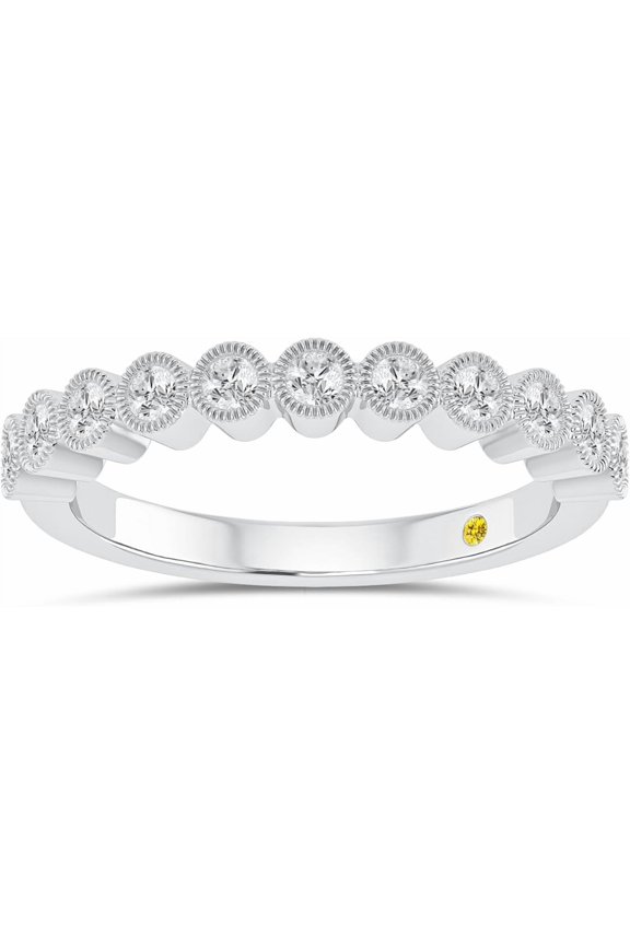 Lab Grown Diamond Wedding Rings for Women | 10 K White Gold 1/4 CT. TW. Certified Bezel Setting Diamond Anniversary Bands and Stacking Ring | Ring Size 5