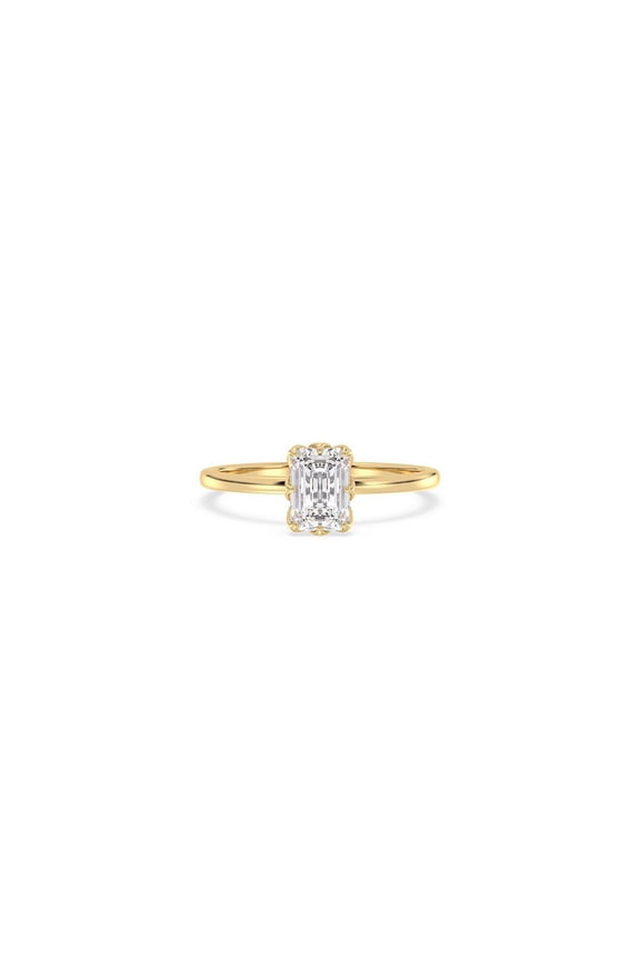 Lab Grown Emerald Cut Diamond Wedding Ring Bypass 14k Yellow Gold Plated