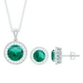 thumbnail image 1 of Rosec Jewels Lab Grown Emerald Earrings and Pendant Set with Chain - Silver Jewelry Set for Women - AAAA Quality - Gift for Valentines Day, 1 of 6