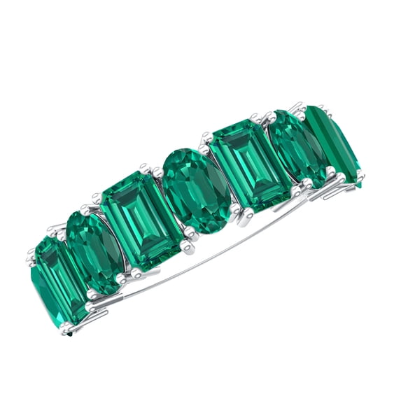 Rosec Jewels Lab Grown Emerald Half Eternity Ring for Women (AAAA Grade), 10K White Gold, US 3.50