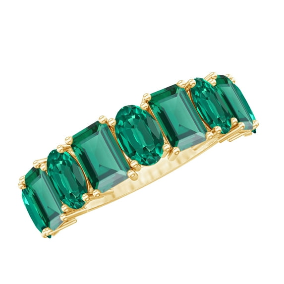 Rosec Jewels Lab Grown Emerald Half Eternity Ring for Women (AAAA Grade), 14K Yellow Gold, US 9.00