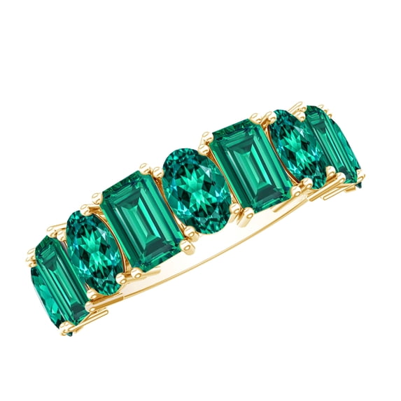 Rosec Jewels Lab Grown Emerald Half Eternity Ring for Women (AAAA Grade), 14K Yellow Gold, US 9.00