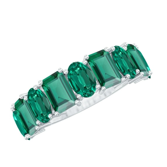 Rosec Jewels Lab Grown Emerald Half Eternity Ring for Women (AAAA Grade), 925 Sterling Silver, US 4.00