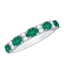 Rosec Jewels Lab Grown Emerald Half Eternity Ring with Diamond, Anniversary Band Ring - AAAA Quality, 925 Sterling Silver, US 4.00