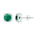 thumbnail image 1 of Rosec Jewels Lab Grown Emerald Earrings with Moissanite - Emerald Halo Stud Earrings in Silver - 6 mm - AAAA Quality - Gift for Valentines, 1 of 7