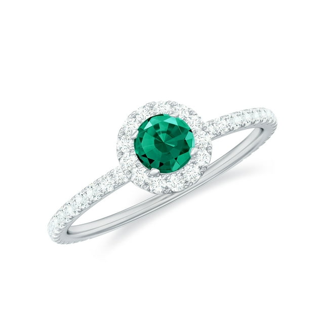 Lab Grown Emerald Minimal Ring with Diamond Halo (5 mm, AAAA Quality ...