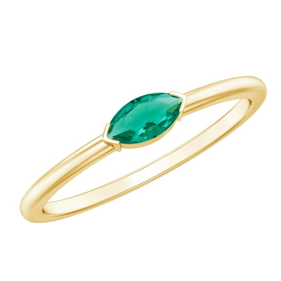 Rosec Jewels Certified Lab Grown Emerald Promise Ring for Women - 4X8 mm - Marquise Emerald Ring - AAAA Quality - Ready to Gift, 14K Yellow Gold, US 8.00