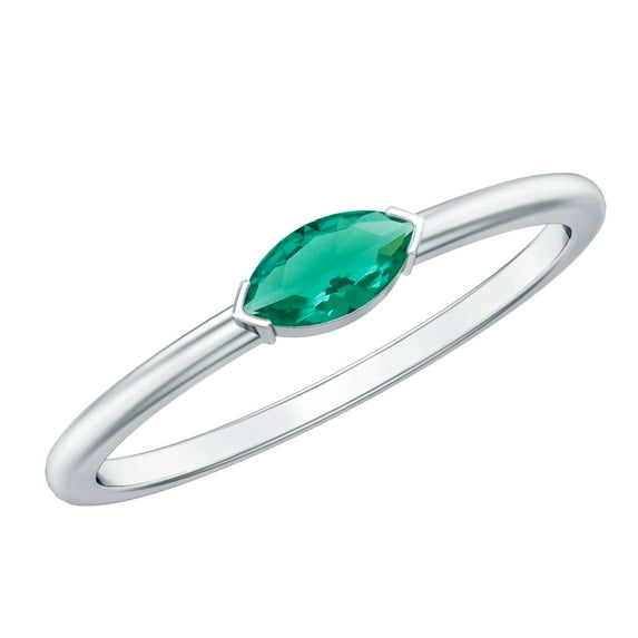 Rosec Jewels Certified Lab Grown Emerald Promise Ring for Women - 4X8 mm - Marquise Emerald Ring - AAAA Quality - Ready to Gift, 18K White Gold, US 8.50