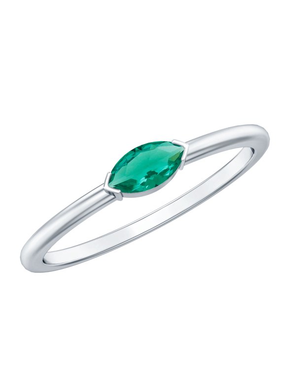 Minimal Lab Grown Emerald Promise Ring for Women - Marquise Emerald Ring - AAAA Quality Certified - Ready to Gift, 925 Sterling Silver, US 4.00