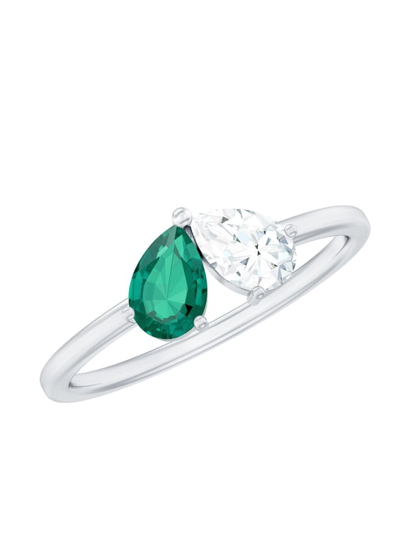 Lab Grown Emerald Diamond 2 Stone Promise Ring - Toi Et Moi Ring - AAAA Grade - Ready to Gift, 925 Sterling Silver, US 4.00