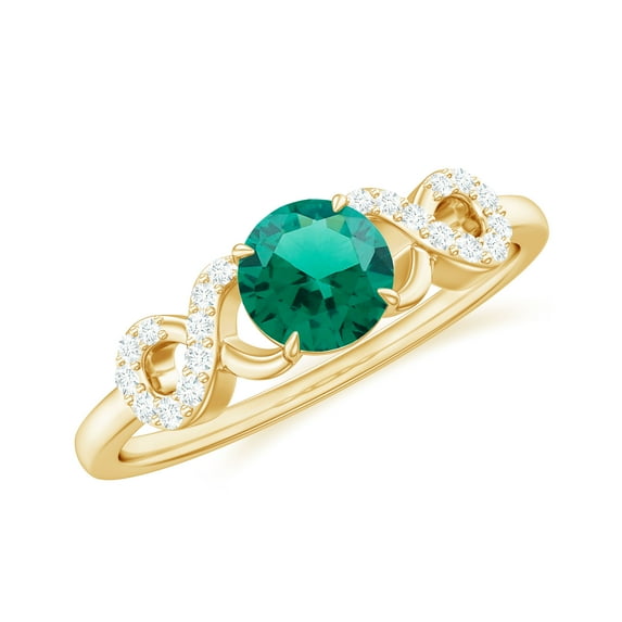 Rosec Jewels Lab Grown Emerald Ring with Diamond - Dainty Promise Ring - AAAA Grade, 10K Yellow Gold, US 12.00