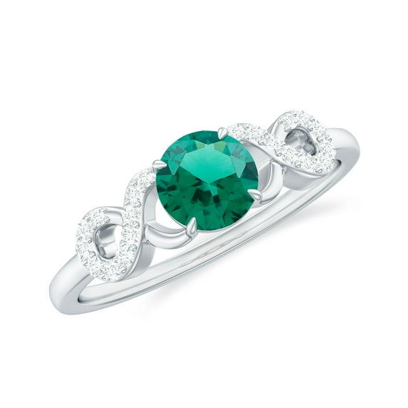 Rosec Jewels Lab Grown Emerald Ring with Diamond - Dainty Promise Ring - AAAA Grade, 18K White Gold, US 4.00