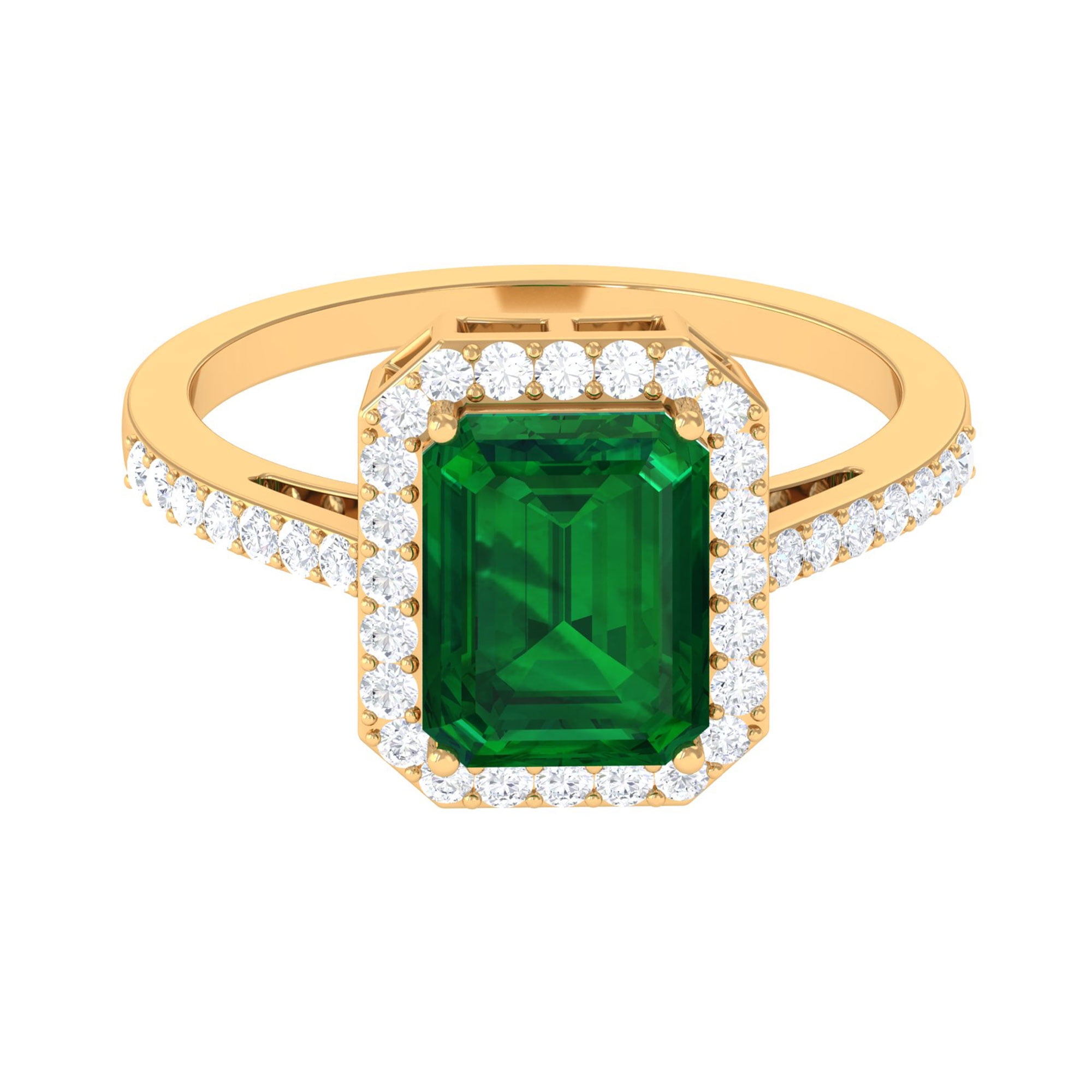 Lab Grown Emerald Ring with Diamond Halo for Women (8X10 mm, AAAA Grade