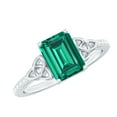 thumbnail image 1 of Rosec Jewels Certified Lab Grown Emerald Cut Emerald Engagement Ring with Diamond - Celtic Knot Ring - AAAA Grade - with Jewelry Box, 925 Sterling Silver, US 8.00, 1 of 9