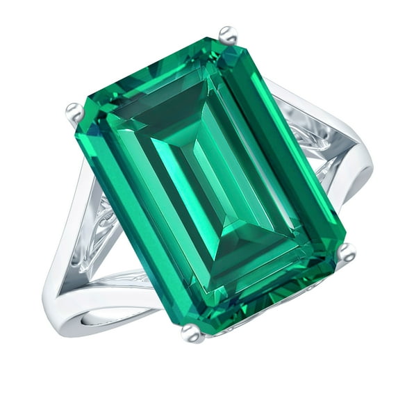Rosec Jewels Lab Grown Emerald Cut Emerald Ring - Cocktail Ring for Women - 10X14 mm - AAAA Grade Certified - with Jewelry Box, 18K White Gold, US 10.00