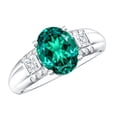 thumbnail image 1 of Lab Grown Emerald Solitaire Statement Ring with Diamond - 3 Carat - AAAA Grade, 925 Sterling Silver, US 4.00, 1 of 7