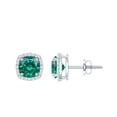 thumbnail image 1 of Rosec Jewels Lab Grown Emerald Stud Earrings with Diamond Halo (AAAA Grade), 10K White Gold, 1 of 6