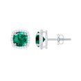 thumbnail image 1 of Rosec Jewels Lab Grown Emerald Stud Earrings with Diamond Halo (AAAA Grade), 10K White Gold, 1 of 9