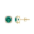 thumbnail image 1 of Rosec Jewels Lab Grown Emerald Stud Earrings with Diamond Halo (AAAA Grade), 18K Yellow Gold, 1 of 6
