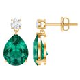thumbnail image 1 of Rosec Jewels Lab Grown Emerald Teardrop Earrings for Women (3 Carat, AAAA Quality) - Certified Emerald Diamond Earrings, 10K Yellow Gold, 1 of 8