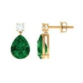 thumbnail image 1 of Rosec Jewels Lab Grown Emerald Teardrop Earrings with Moissanite for Women (7X9 mm), 10K Yellow Gold, 1 of 9