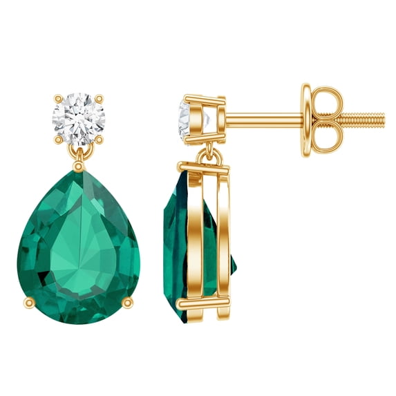 Rosec Jewels Lab Grown Emerald Teardrop Earrings for Women (3.4 Carat, AAAA Quality) - Certified Emerald Diamond Earrings, 14K Yellow Gold