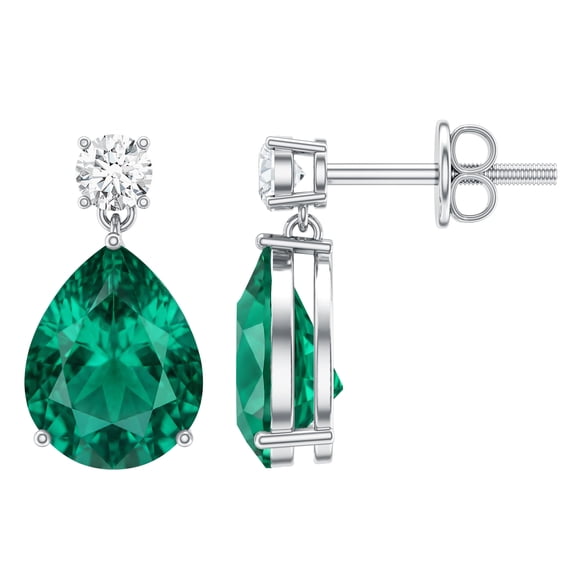 Rosec Jewels Lab Grown Emerald Teardrop Earrings for Women (3.4 Carat, AAAA Quality) - Certified Emerald Diamond Earrings, 925 Sterling Silver