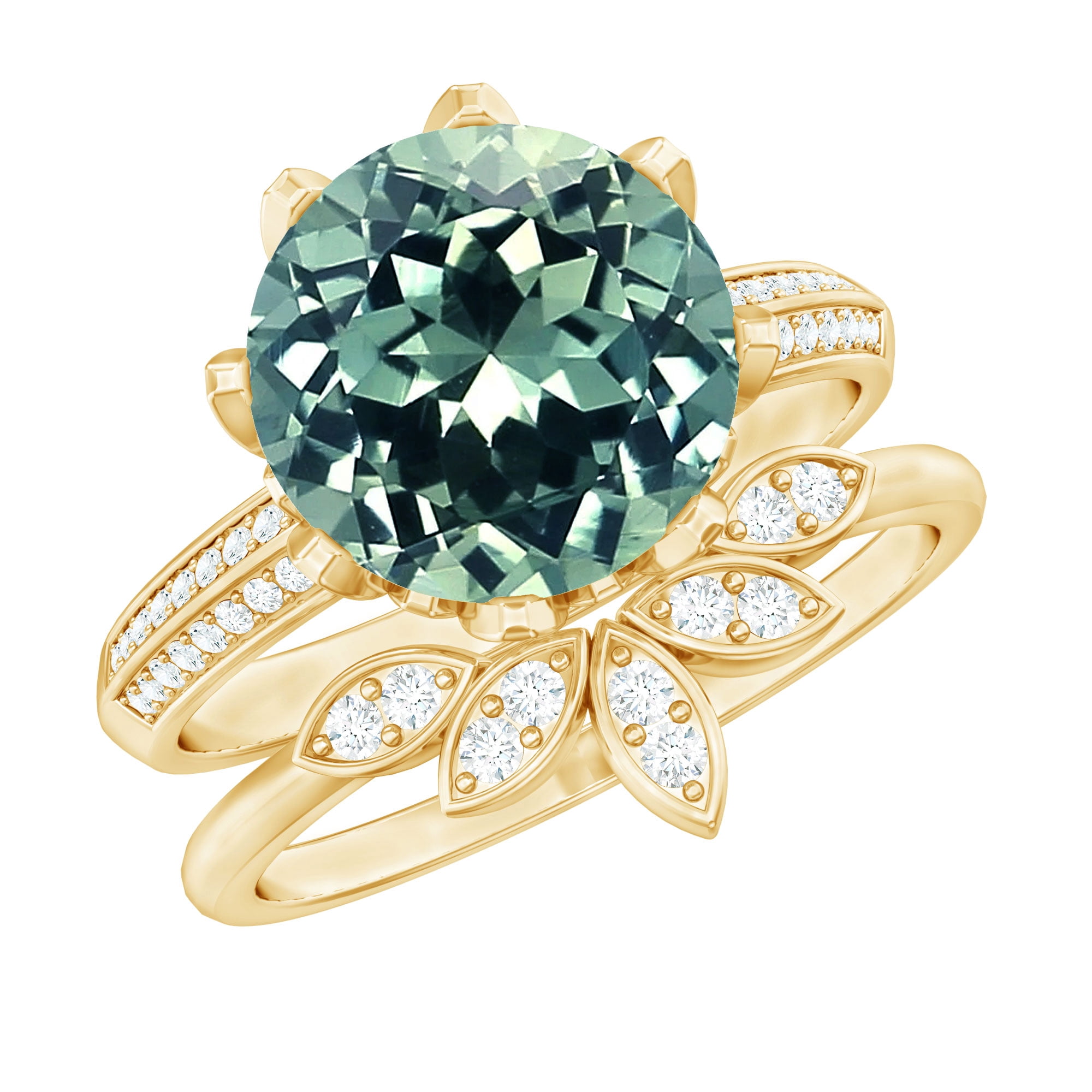 Rosec Jewels Lab Grown Green Sapphire Floral Bridal Ring Set with ...