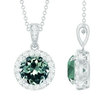 Rosec Jewels Lab Grown Green Sapphire Pendant Necklace with Moissanite Halo (AAAA Quality), 925 Sterling Silver