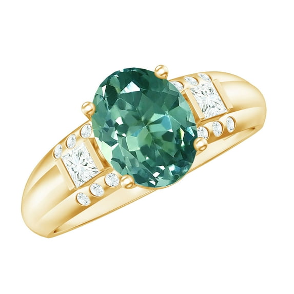 Rosec Jewels Lab Grown Green Sapphire Solitaire Statement Ring with Moissanite - 8X10 mm, 10K Yellow Gold, US 4.00