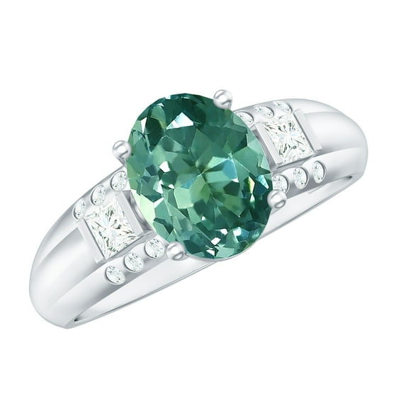 Rosec Jewels Lab Grown Green Sapphire Solitaire Statement Ring with Moissanite - 8X10 mm, 925 Sterling Silver, US 4.00
